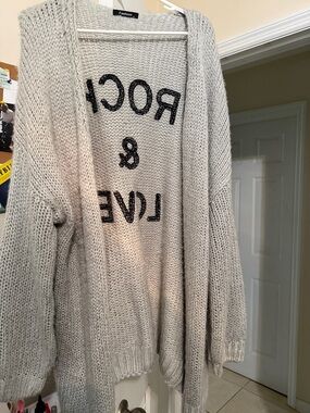 Light Gray Open Knit Cardigan Sweater - Men